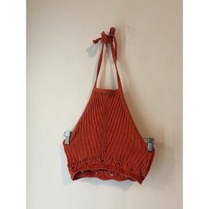 Sky And Sparrow‎ Crochet Halter Neck Crop Top Medium Burnt Orange